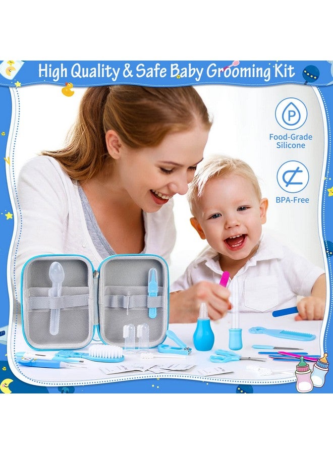 Modacraft 28Pcs Baby Healthcare and Grooming Kit modacraft Baby Safety Set with Hair Brush Lighting Ear Cleaner Nail Clippers Scale Measuring Spoon for Nursery Newborn Baby Girls Boys Kids Blue - Image 3