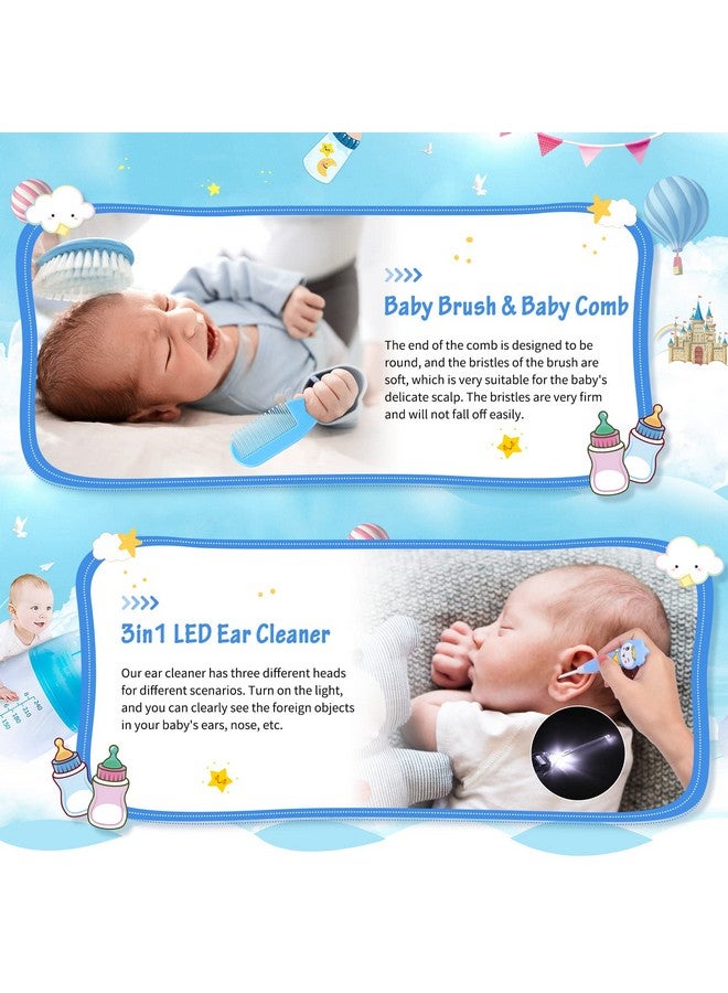 Modacraft 28Pcs Baby Healthcare and Grooming Kit modacraft Baby Safety Set with Hair Brush Lighting Ear Cleaner Nail Clippers Scale Measuring Spoon for Nursery Newborn Baby Girls Boys Kids Blue - Image 4