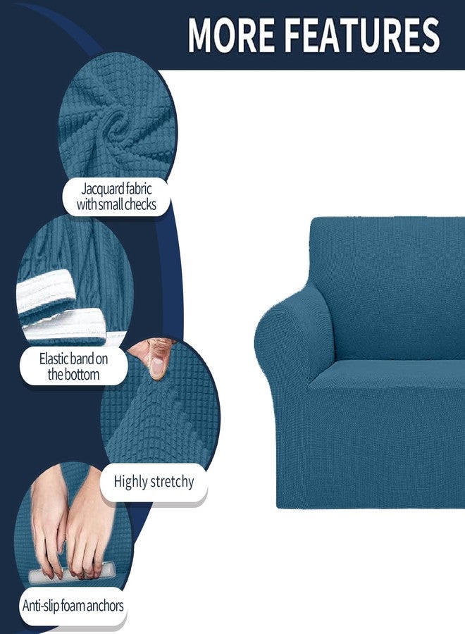 Cupuamon 2024 Newest Stretch Loveseat Sofa Slipcovers Couch Cover for 2 Cushion Furniture Protector Sofa Covers with Elastic Bottom Jacquard Fabric Small Checks for Pets, Kids - Peacock Blue - Image 4
