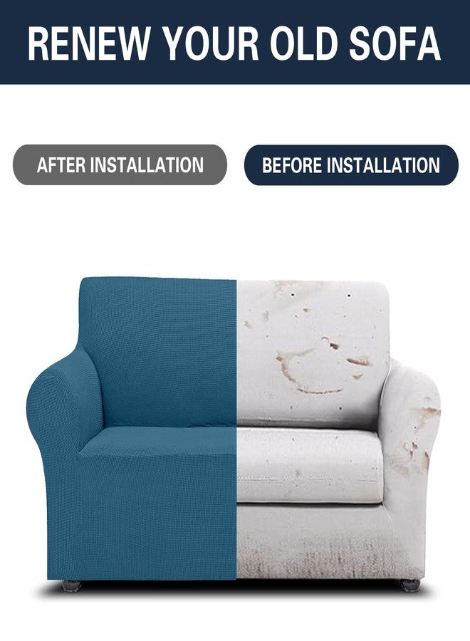 Cupuamon 2024 Newest Stretch Loveseat Sofa Slipcovers Couch Cover for 2 Cushion Furniture Protector Sofa Covers with Elastic Bottom Jacquard Fabric Small Checks for Pets, Kids - Peacock Blue - Image 5