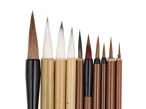 I-MART 10 Pcs Chinese Calligraphy Brush, Kanji Japanese Sumi Brushes, Writing Brush, Drawing Painting Brush Set with Roll Up Bamboo Holder - Image 3