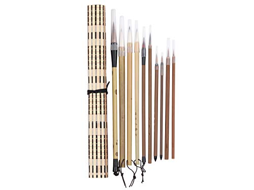 I-MART 10 Pcs Chinese Calligraphy Brush, Kanji Japanese Sumi Brushes, Writing Brush, Drawing Painting Brush Set with Roll Up Bamboo Holder - Image 5