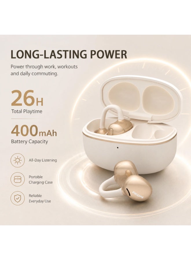 Philips 450 mAh TAQ3220, Earphone,True Open Ear Headphones,True Wireless Earbuds,Long Playtime, IP54 Water and Dust Proof with ANC,AI Call Noise Reduction,3D Surround Sound,Sterling Sound, Secure Fit and Comfort, For Sports, Work, White - Image 5