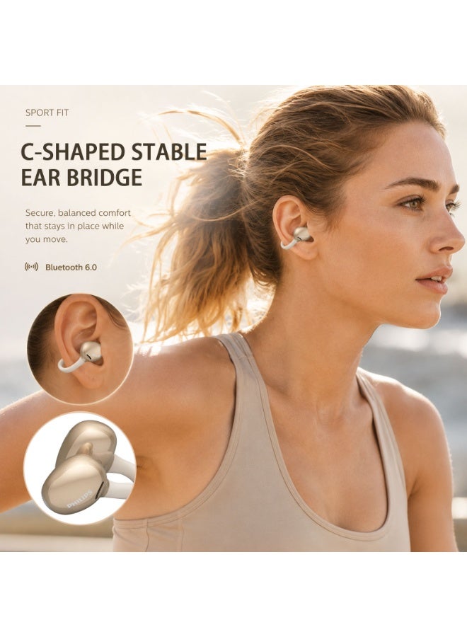 Philips 450 mAh TAQ3220, Earphone,True Open Ear Headphones,True Wireless Earbuds,Long Playtime, IP54 Water and Dust Proof with ANC,AI Call Noise Reduction,3D Surround Sound,Sterling Sound, Secure Fit and Comfort, For Sports, Work, White - Image 4