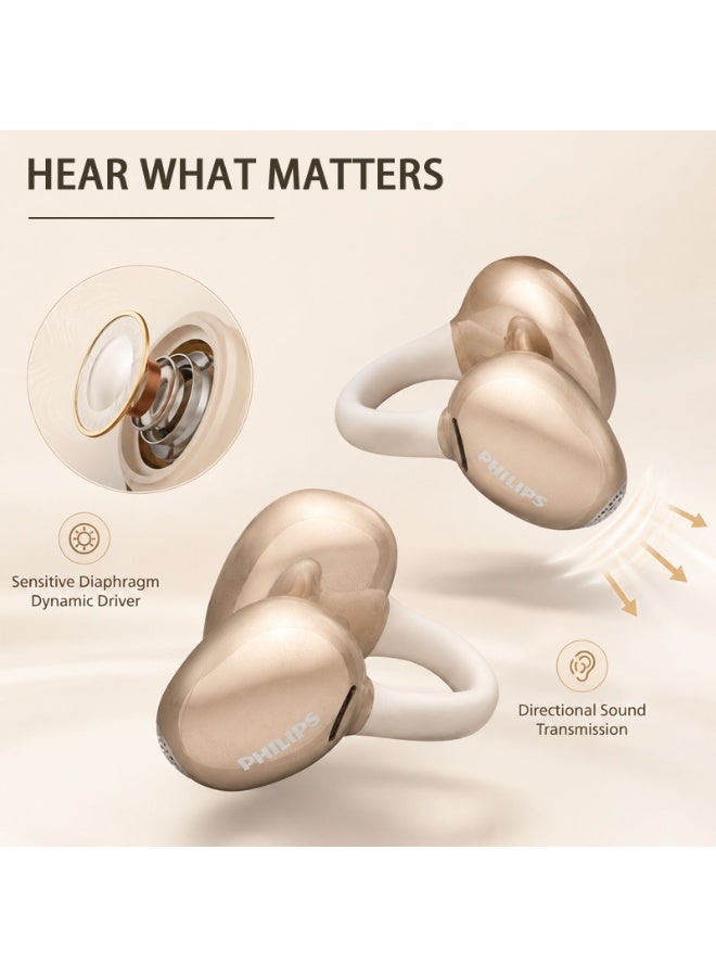 Philips 450 mAh TAQ3220, Earphone,True Open Ear Headphones,True Wireless Earbuds,Long Playtime, IP54 Water and Dust Proof with ANC,AI Call Noise Reduction,3D Surround Sound,Sterling Sound, Secure Fit and Comfort, For Sports, Work, White - Image 3
