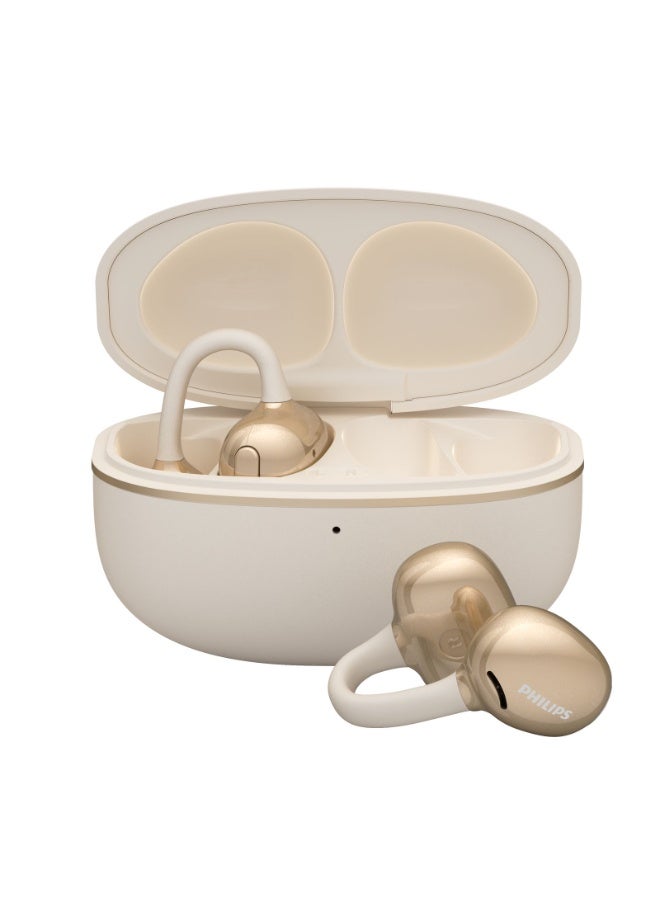 Philips 450 mAh TAQ3220, Earphone,True Open Ear Headphones,True Wireless Earbuds,Long Playtime, IP54 Water and Dust Proof with ANC,AI Call Noise Reduction,3D Surround Sound,Sterling Sound, Secure Fit and Comfort, For Sports, Work, White - Image 1