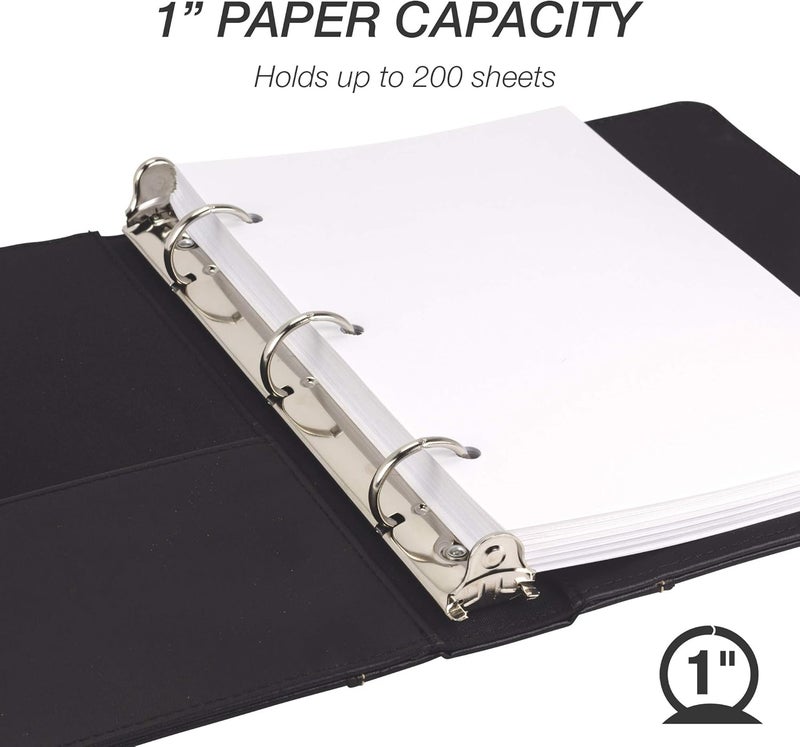 Samsill Samsill 1 Junior Size 3 Ring Binder Leather Black with Contrast Stitching Holds 85 x 55 Paper 3 Rings Notebook Binder Portfolio Organizer Planner Journal  - Image 3