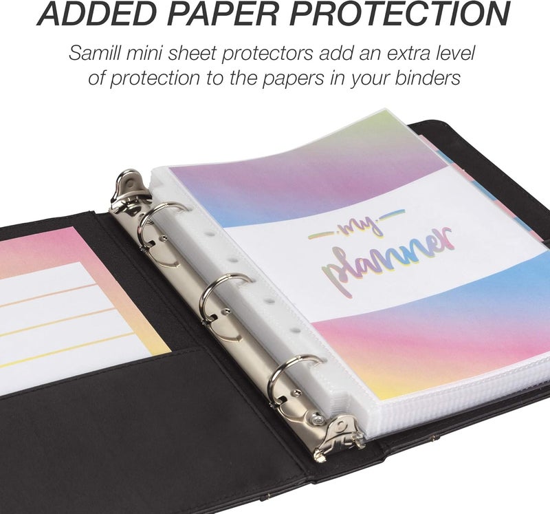 Samsill Samsill 1 Junior Size 3 Ring Binder Leather Black with Contrast Stitching Holds 85 x 55 Paper 3 Rings Notebook Binder Portfolio Organizer Planner Journal  - Image 5