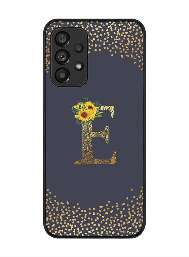 Rugged Black edge case for Samsung Galaxy A33 5G Slim fit Soft Case Flexible Rubber Edges Anti Drop TPU Gel Thin Cover - Custom Monogram Initial Letter Floral Pattern Alphabet - E (Grey )