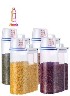 TYCOM Rice Storage Bin 4 Pcs Cereal Containers Dispenser with Measuring Cup Plastic Storage Containers with Lids Kitchen Storage Bin Rice Holder Container Food Container 2.5(Transparent)  - Image 1