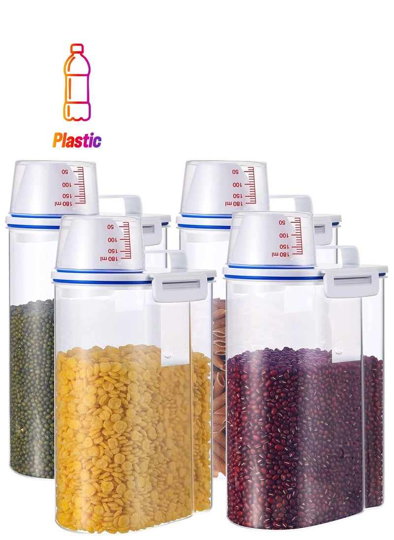 TYCOM - Rice Storage Bin 4 Pcs Cereal Containers Dispenser with Measuring Cup Plastic Storage Containers with Lids Kitchen Storage Bin Rice Holder Container Food Container 2.5(Transparent) - Image 1