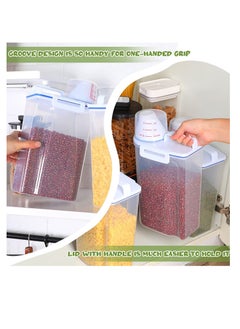 TYCOM Rice Storage Bin 4 Pcs Cereal Containers Dispenser with Measuring Cup Plastic Storage Containers with Lids Kitchen Storage Bin Rice Holder Container Food Container 2.5(Transparent)  - Image 5