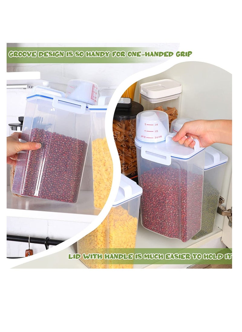 TYCOM - Rice Storage Bin 4 Pcs Cereal Containers Dispenser with Measuring Cup Plastic Storage Containers with Lids Kitchen Storage Bin Rice Holder Container Food Container 2.5(Transparent) - Image 1