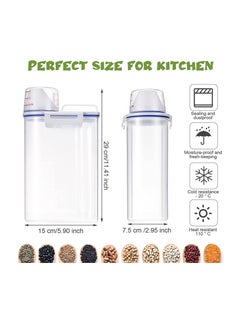 TYCOM Rice Storage Bin 4 Pcs Cereal Containers Dispenser with Measuring Cup Plastic Storage Containers with Lids Kitchen Storage Bin Rice Holder Container Food Container 2.5(Transparent)  - Image 2