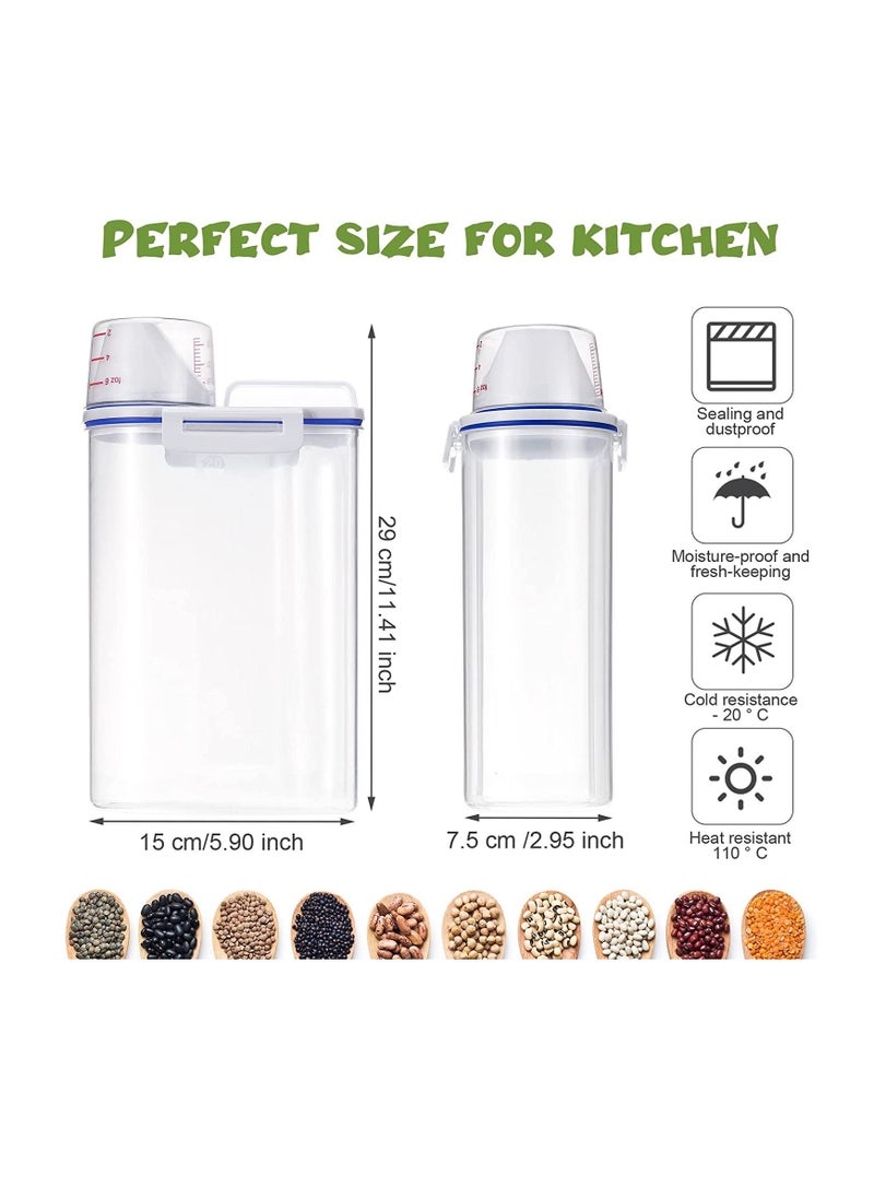 TYCOM - Rice Storage Bin 4 Pcs Cereal Containers Dispenser with Measuring Cup Plastic Storage Containers with Lids Kitchen Storage Bin Rice Holder Container Food Container 2.5(Transparent) - Image 1