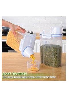 TYCOM Rice Storage Bin 4 Pcs Cereal Containers Dispenser with Measuring Cup Plastic Storage Containers with Lids Kitchen Storage Bin Rice Holder Container Food Container 2.5(Transparent)  - Image 4