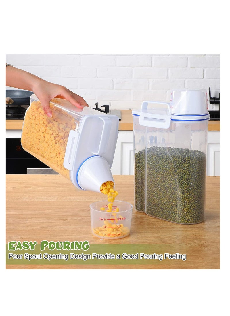 TYCOM - Rice Storage Bin 4 Pcs Cereal Containers Dispenser with Measuring Cup Plastic Storage Containers with Lids Kitchen Storage Bin Rice Holder Container Food Container 2.5(Transparent) - Image 1