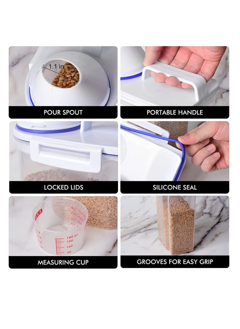 TYCOM - Rice Storage Bin 4 Pcs Cereal Containers Dispenser with Measuring Cup Plastic Storage Containers with Lids Kitchen Storage Bin Rice Holder Container Food Container 2.5(Transparent) - Image 1