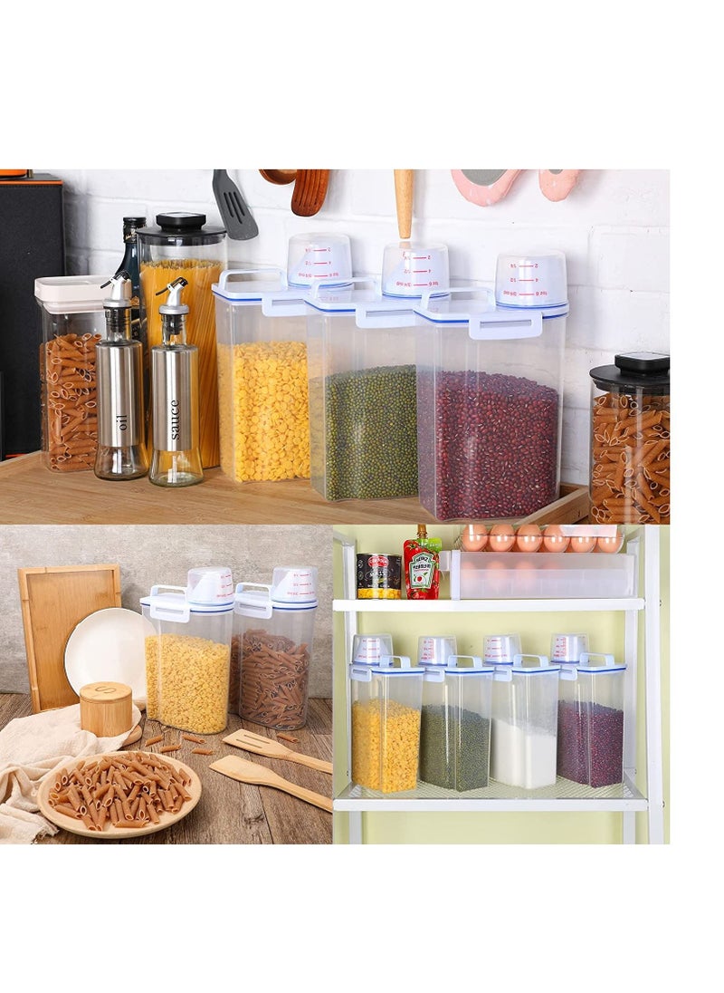 TYCOM - Rice Storage Bin 4 Pcs Cereal Containers Dispenser with Measuring Cup Plastic Storage Containers with Lids Kitchen Storage Bin Rice Holder Container Food Container 2.5(Transparent) - Image 1
