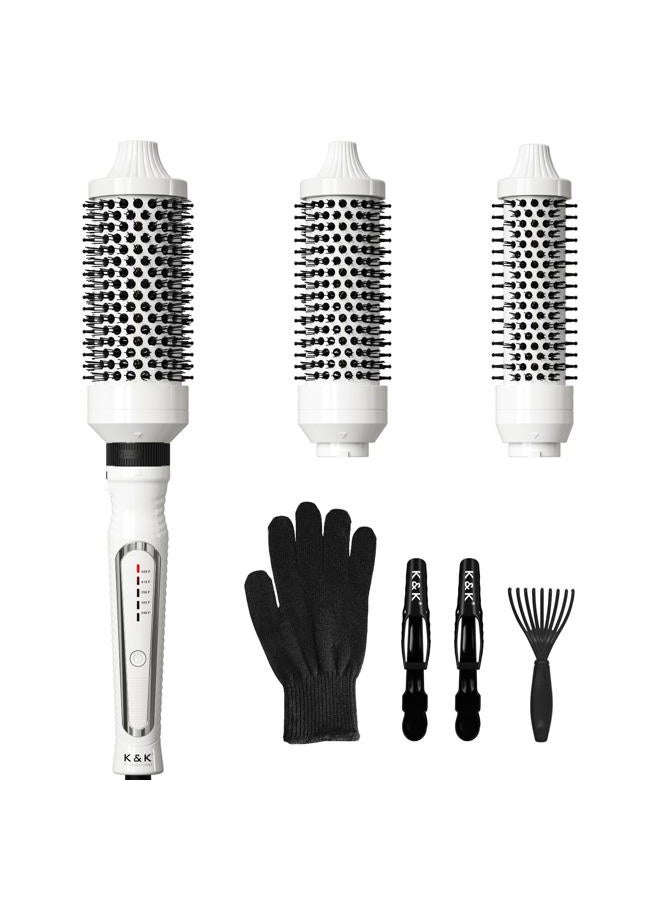 K&K 3 in 1 Thermal Brush Set, Ceramic Hot Brush, Fast Heating Curling Wand for Short, Medium & Long Hair, 5 Temperature Adjustment, Dual Voltage - Image 1