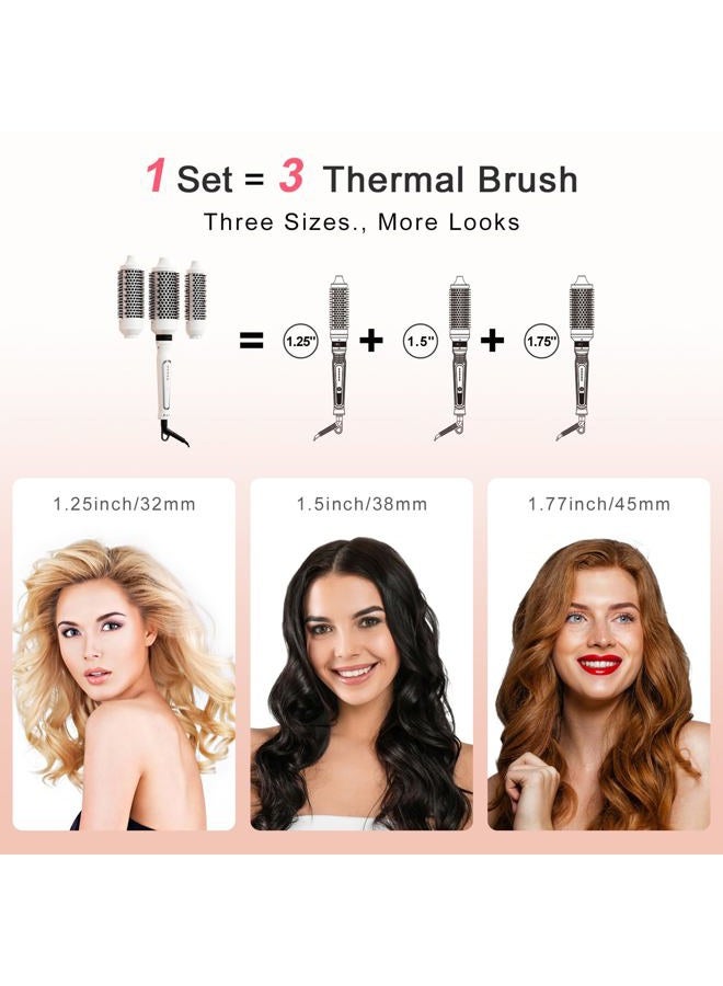 K&K 3 in 1 Thermal Brush Set, Ceramic Hot Brush, Fast Heating Curling Wand for Short, Medium & Long Hair, 5 Temperature Adjustment, Dual Voltage - Image 4