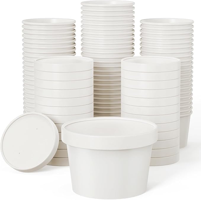 SANWALSA [200 ml, 15 Count, White Disposable Bagasse Paper Container with Lid | Eco-Friendly Bowl/Tub for Picnic, Travel, Food Truck | Ideal for Both Hot & Cold Food - Image 1