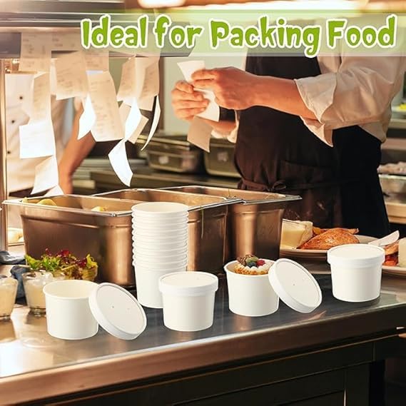 SANWALSA [200 ml, 15 Count, White Disposable Bagasse Paper Container with Lid | Eco-Friendly Bowl/Tub for Picnic, Travel, Food Truck | Ideal for Both Hot & Cold Food - Image 2