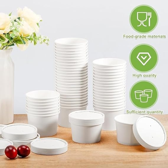 SANWALSA [200 ml, 15 Count, White Disposable Bagasse Paper Container with Lid | Eco-Friendly Bowl/Tub for Picnic, Travel, Food Truck | Ideal for Both Hot & Cold Food - Image 3
