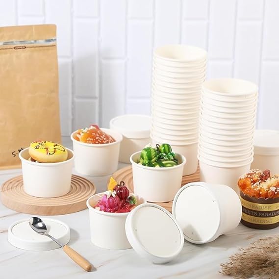 SANWALSA [200 ml, 15 Count, White Disposable Bagasse Paper Container with Lid | Eco-Friendly Bowl/Tub for Picnic, Travel, Food Truck | Ideal for Both Hot & Cold Food - Image 4