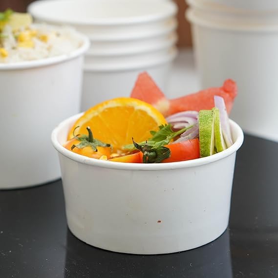 SANWALSA [200 ml, 15 Count, White Disposable Bagasse Paper Container with Lid | Eco-Friendly Bowl/Tub for Picnic, Travel, Food Truck | Ideal for Both Hot & Cold Food - Image 5