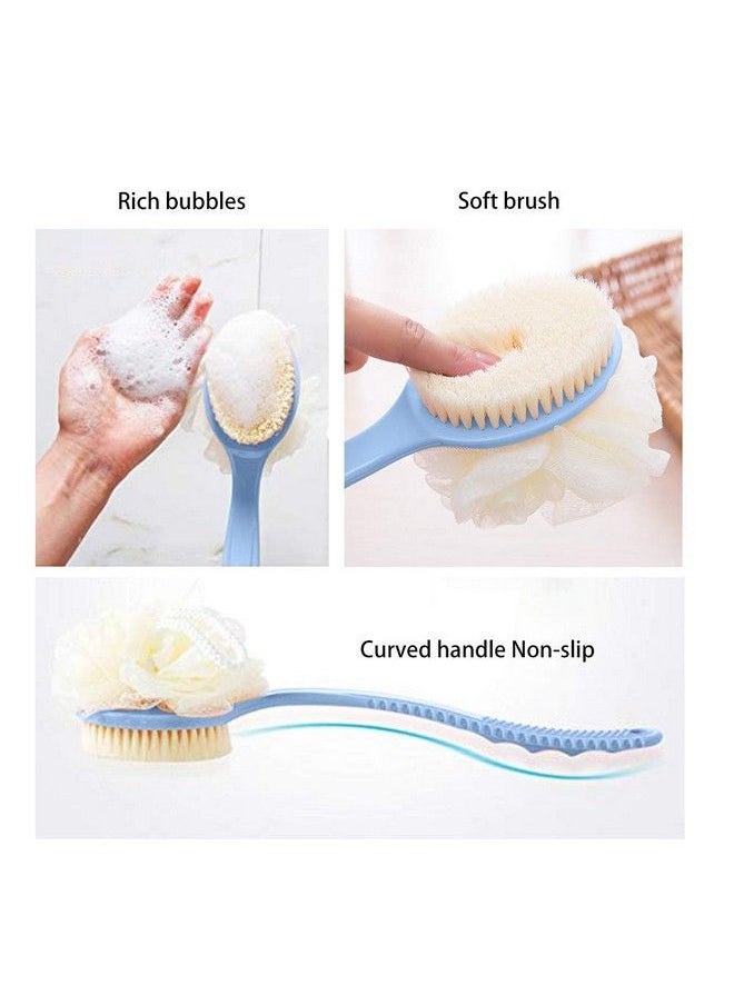Raujout Pue - Bath Brush With 2In1 Bristles And Loofah Shower Brush Back Scrubber Shower Body Brush With Curved Long Handle For Wet Or Dry Men And Women Blue - Image 1