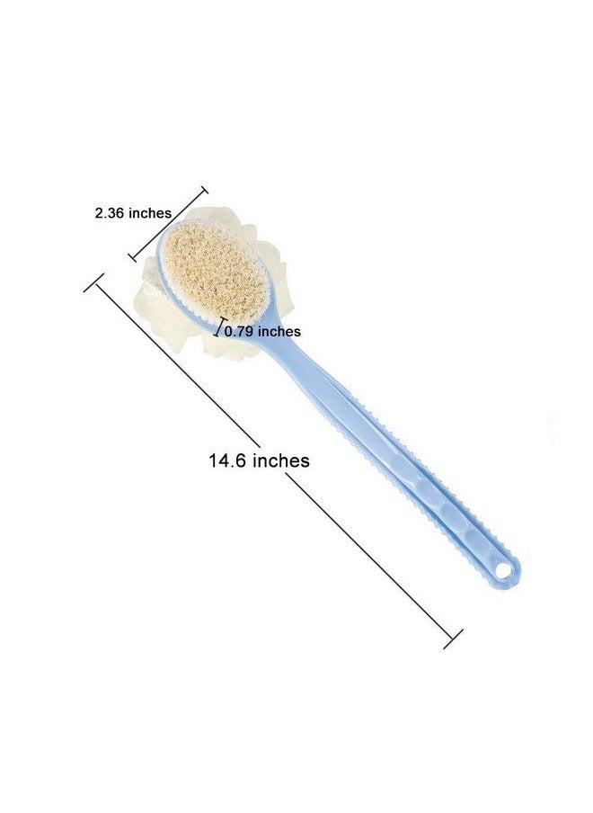 Raujout Pue - Bath Brush With 2In1 Bristles And Loofah Shower Brush Back Scrubber Shower Body Brush With Curved Long Handle For Wet Or Dry Men And Women Blue - Image 1