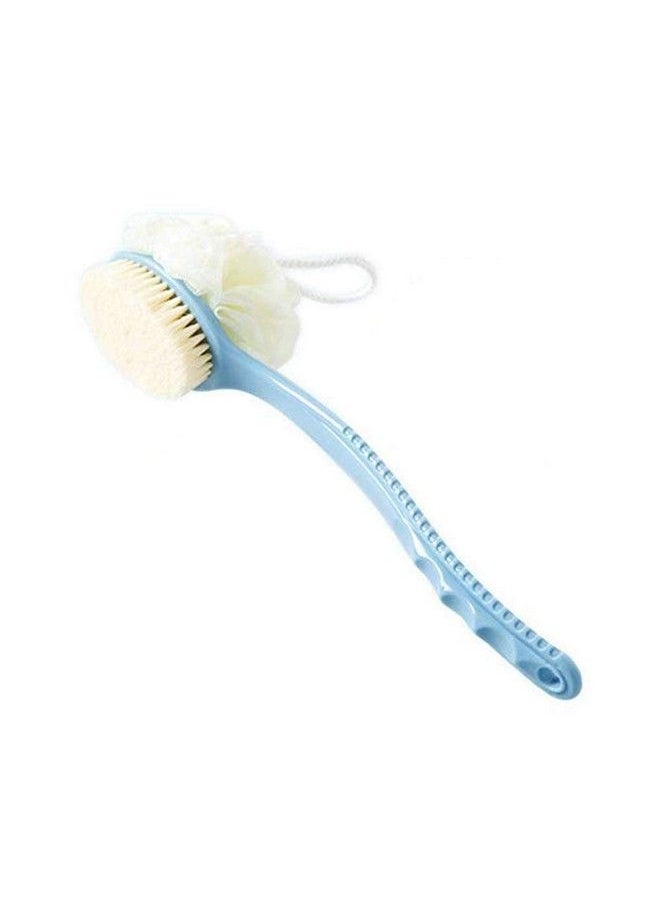 Raujout Pue - Bath Brush With 2In1 Bristles And Loofah Shower Brush Back Scrubber Shower Body Brush With Curved Long Handle For Wet Or Dry Men And Women Blue - Image 1
