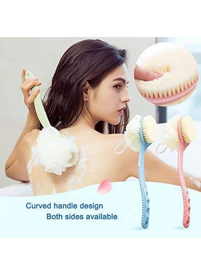 Raujout Pue - Bath Brush With 2In1 Bristles And Loofah Shower Brush Back Scrubber Shower Body Brush With Curved Long Handle For Wet Or Dry Men And Women Blue - Image 1