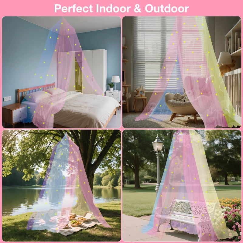 LionLively Princess Rainbow Bed Canopy for Girls with Glow-in-The-Dark Stars, Colorful Canopy Net Fits Most Single, Twin, Full and Queen Size Bed, Bedroom Accessories - Image 5