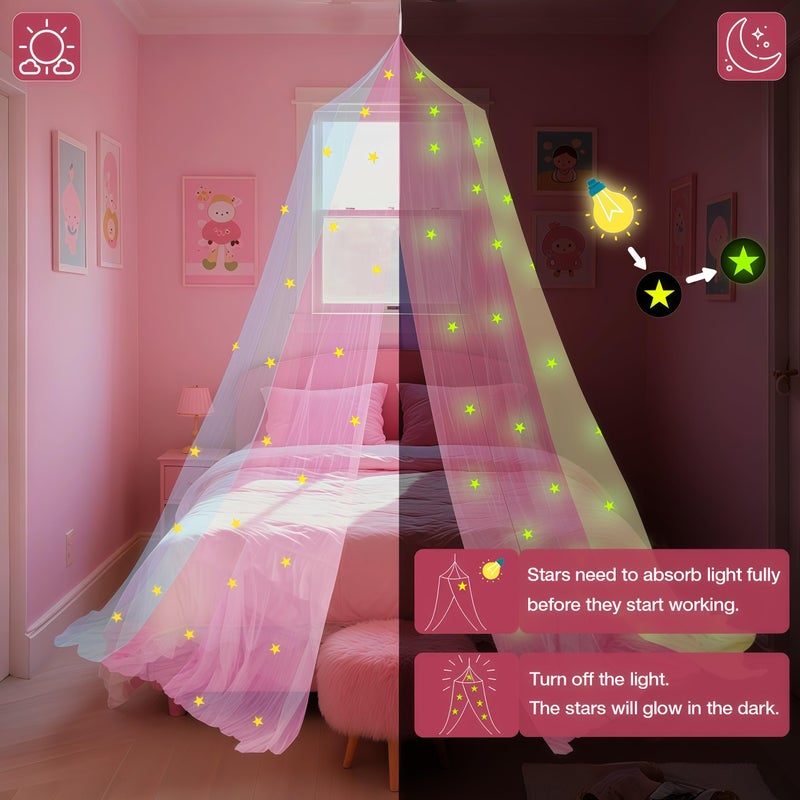 LionLively Princess Rainbow Bed Canopy for Girls with Glow-in-The-Dark Stars, Colorful Canopy Net Fits Most Single, Twin, Full and Queen Size Bed, Bedroom Accessories - Image 2