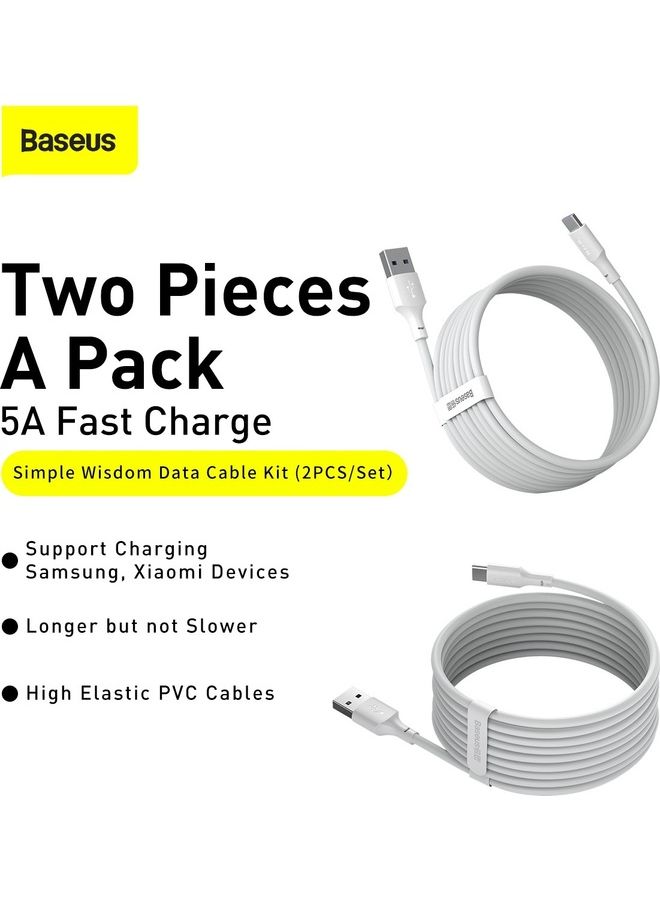 Baseus Type C Cable 1.5m 2Pack Fast Charging 5A USB A to USB C Data Cable Compatible with Samsung Galaxy, Nintendo Switch, Huawei MateBook X Pro, iPad mini 6 and many more White - Image 2