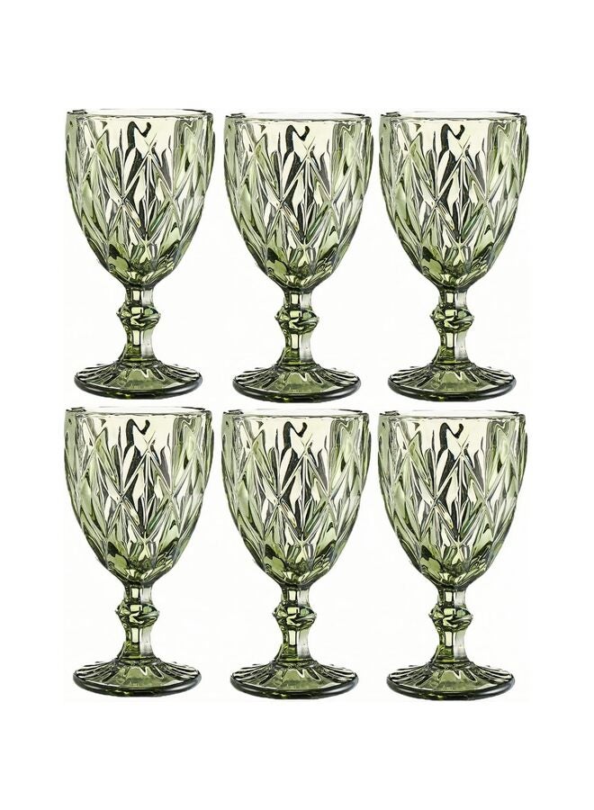 Set of 6 Colorful Drink Cups, 10 Ounces Beverage Cup Set with Embossed Pattern, Colorful Water Cups Vintage Glassware for Party, Wedding, Bar, Juice, Drinks (Green) - Image 1