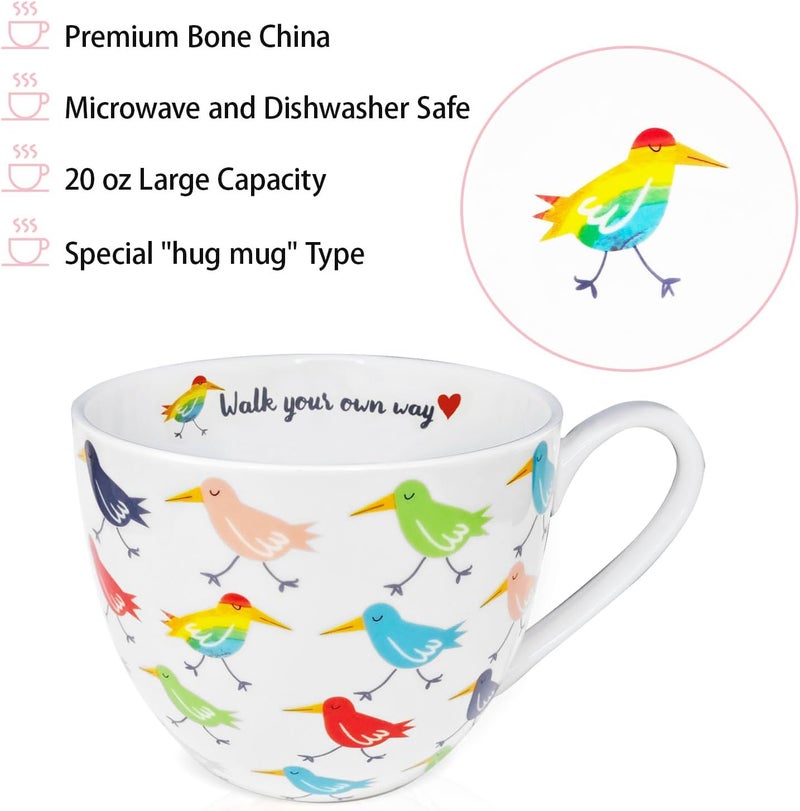 MFoffice Birds Mugs for Daily Coffee and Tea, Premium 20 oz Bone China Coffee Tea Hug Mug, Perfect Holiday, Birthday and Christmas Gift for Bird Lovers, Designed in England by Harvest Green Studio - Image 4
