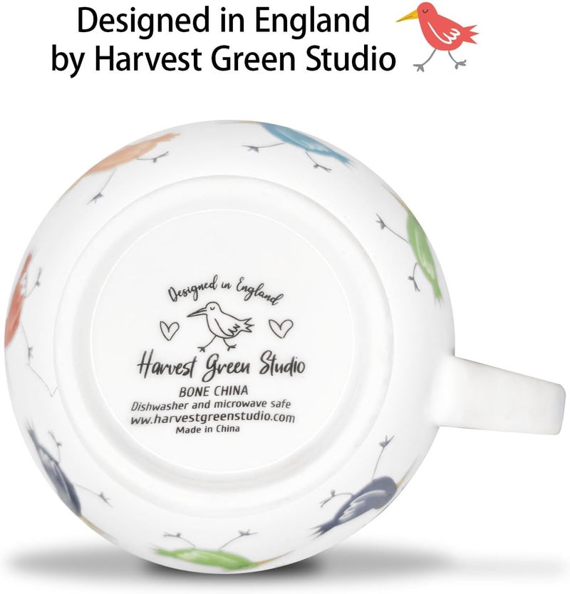 MFoffice Birds Mugs for Daily Coffee and Tea, Premium 20 oz Bone China Coffee Tea Hug Mug, Perfect Holiday, Birthday and Christmas Gift for Bird Lovers, Designed in England by Harvest Green Studio - Image 5