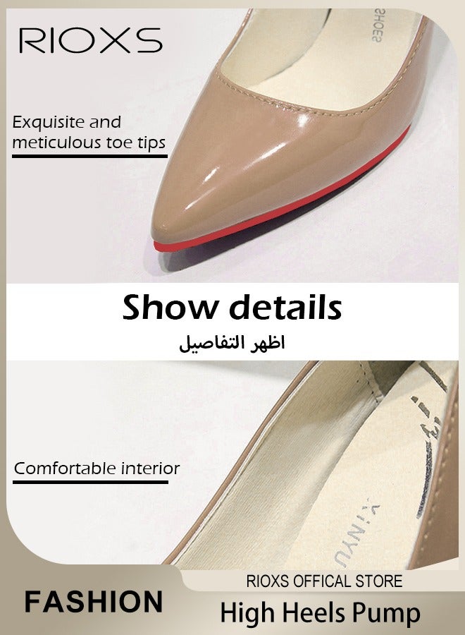 Women's Closed Pointed Toe High Heels Pumps, 10cm Patent Leather Stiletto High Heels,  Anti-slip Lightweight Slip on Pump Shoes, Elegant Wedding Dress Shoes, Suitable for Office, Party, Wedding Dating or Formal Occasions, Easy to Wear for All Day Long, Beige