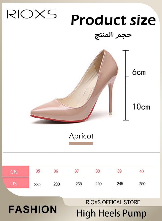 Women's Closed Pointed Toe High Heels Pumps, 10cm Patent Leather Stiletto High Heels,  Anti-slip Lightweight Slip on Pump Shoes, Elegant Wedding Dress Shoes, Suitable for Office, Party, Wedding Dating or Formal Occasions, Easy to Wear for All Day Long, Beige