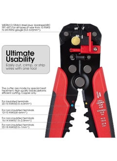 Rubik Wire Stripper & Cutter, 5 in 1 Self-Adjusting Automatic Strippong Cutting Crimper Pliers Tool - Red  - Image 4
