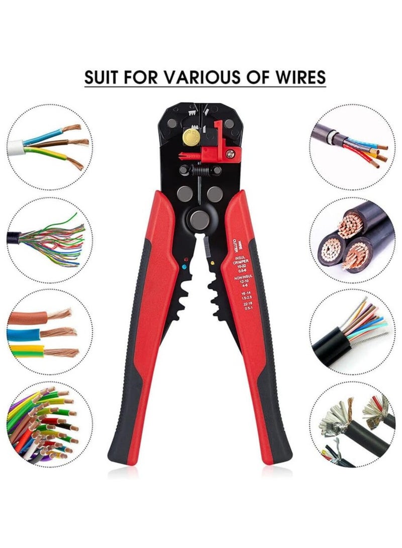 Rubik Wire Stripper & Cutter, 5 in 1 Self-Adjusting Automatic Strippong Cutting Crimper Pliers Tool - Red - Image 3