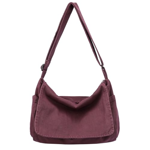 BEFUNIRISE Canvas Messenger Bag for Women Men Vintage Satchel Bag Aesthetic Crossbody Shoulder Bag Casual Sling Bag (A-Red Wine) - Image 1