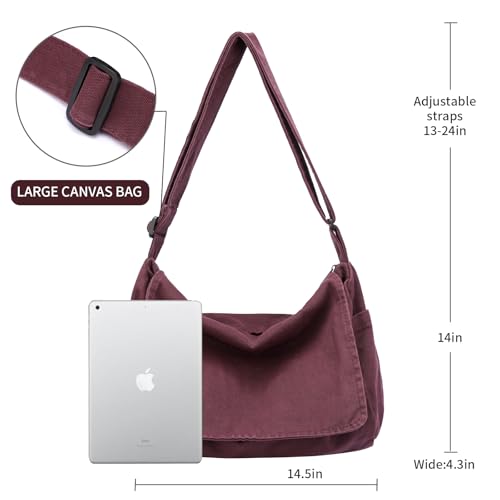 BEFUNIRISE Canvas Messenger Bag for Women Men Vintage Satchel Bag Aesthetic Crossbody Shoulder Bag Casual Sling Bag (A-Red Wine) - Image 4