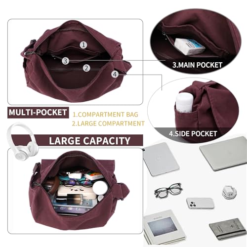 BEFUNIRISE Canvas Messenger Bag for Women Men Vintage Satchel Bag Aesthetic Crossbody Shoulder Bag Casual Sling Bag (A-Red Wine) - Image 5