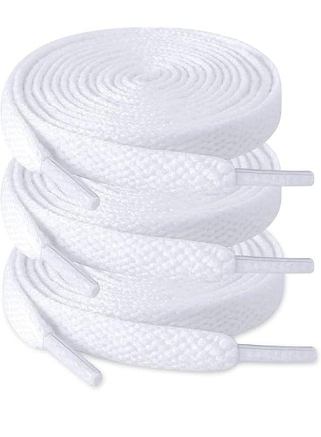 3 Pairs Flat Shoe Laces 8mm Single Layer for White Boys and Girls Shoes Sports Leisure Mountaineering Basketball Sneakers Everyday Use White - Image 1