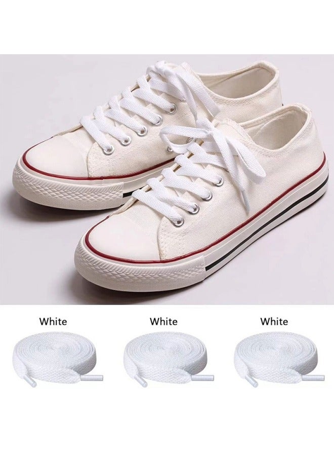 3 Pairs Flat Shoe Laces 8mm Single Layer for White Boys and Girls Shoes Sports Leisure Mountaineering Basketball Sneakers Everyday Use White - Image 2