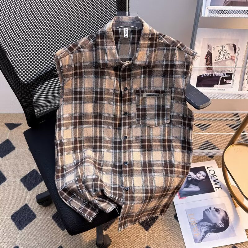 Men'S And Women'S Summer Plaid Loose Tassel Design Cardigan Vest American Retro Plaid Design Long Sleeve Shirt Jacket - Image 5
